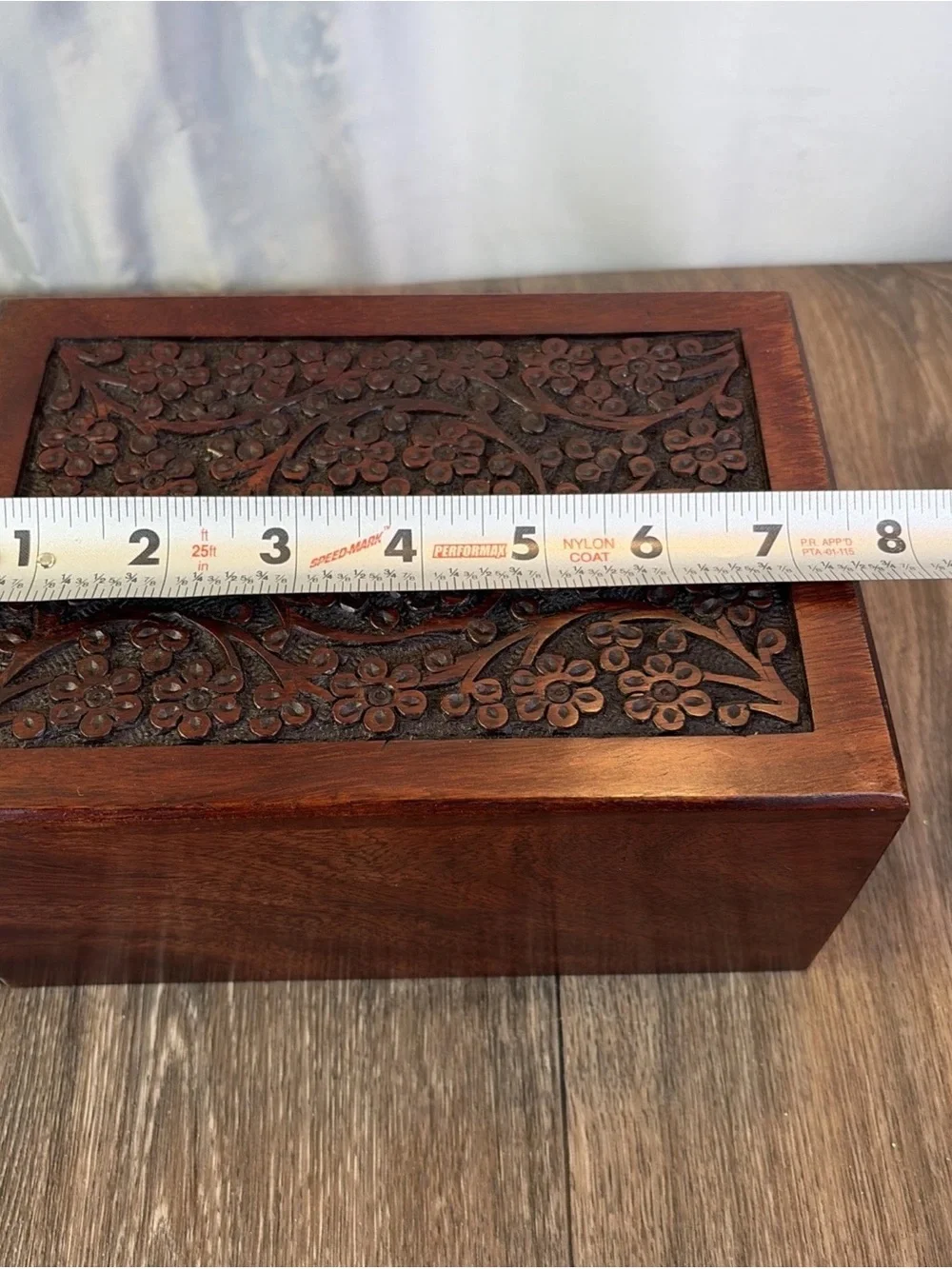 Hand-Carved Wooden Storage Box in Dark Brown
